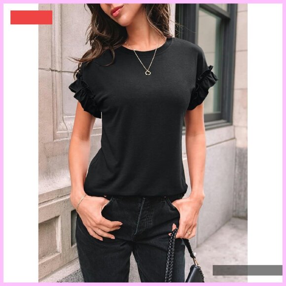 Ruffle Crewneck Short Sleeve Top Summer Casual Work Fashion - Picture 2 of 4